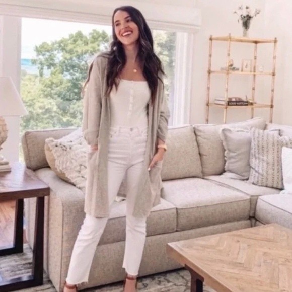 Anthropologie Sweaters - Anthropologie cream open front long cardigan size M